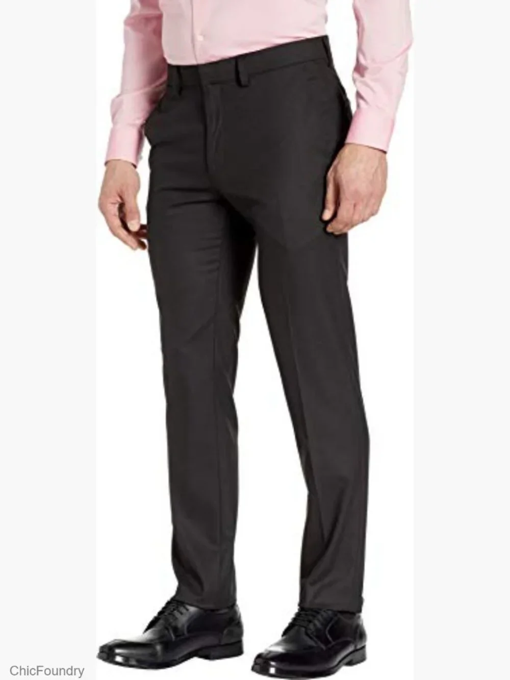 Slim Fit Flat Front Dress Pants with Flex Waistband